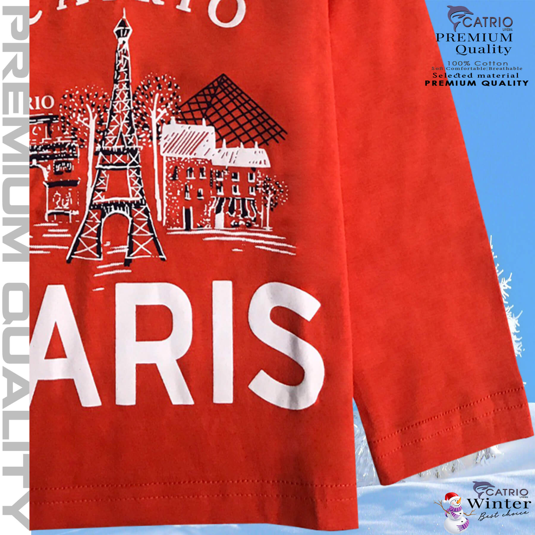 ÁO THUN DÀI TAY BÉ TRAI CATRIO in PARIS màu CAM là áo phông tay dài trẻ em từ 8kg 10kg 12 kg .. 30kg cổ tròn vải dệt kim co giãn 4 chiều + quần dài cotton thành bộ đồ thu đông cho bé rất đẹp