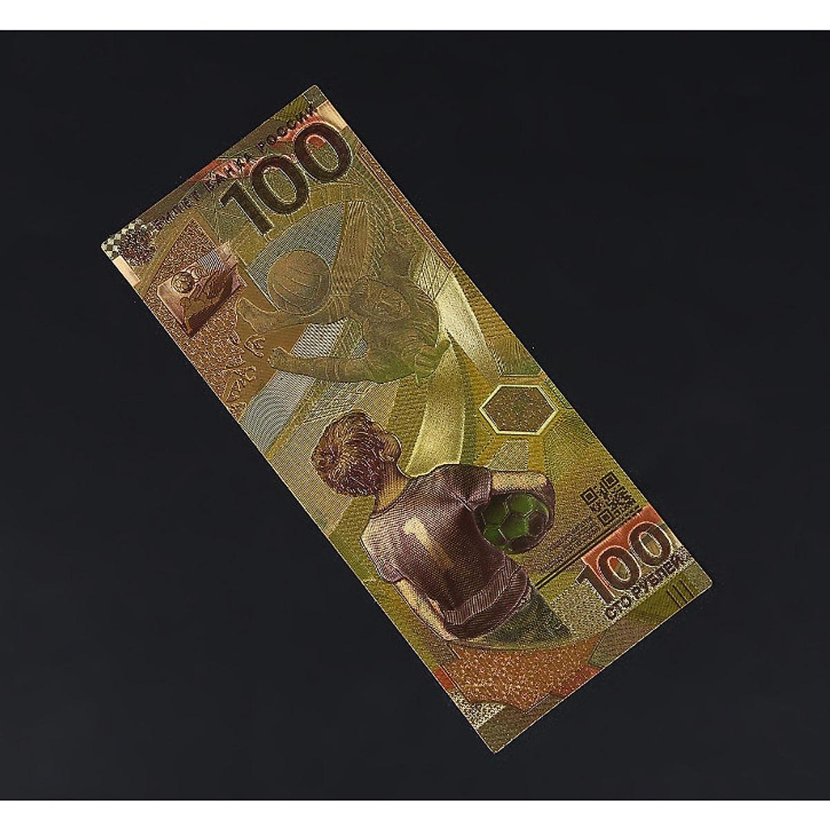 Tờ tiền World Cup 100 Rúp Nga kỷ niệm , phiên bản plastic vàng lưu niệm, quà tặng trang trí , sưu tầm