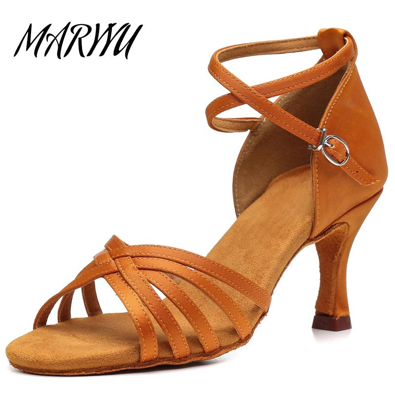 Giày khiêu vũ phụ nữ mới Giày nhảy Latin Tango Jazz Salsa Sandal Dance Shoes Dropshipping Color: rear 7.5cm brown Shoe Size: 34