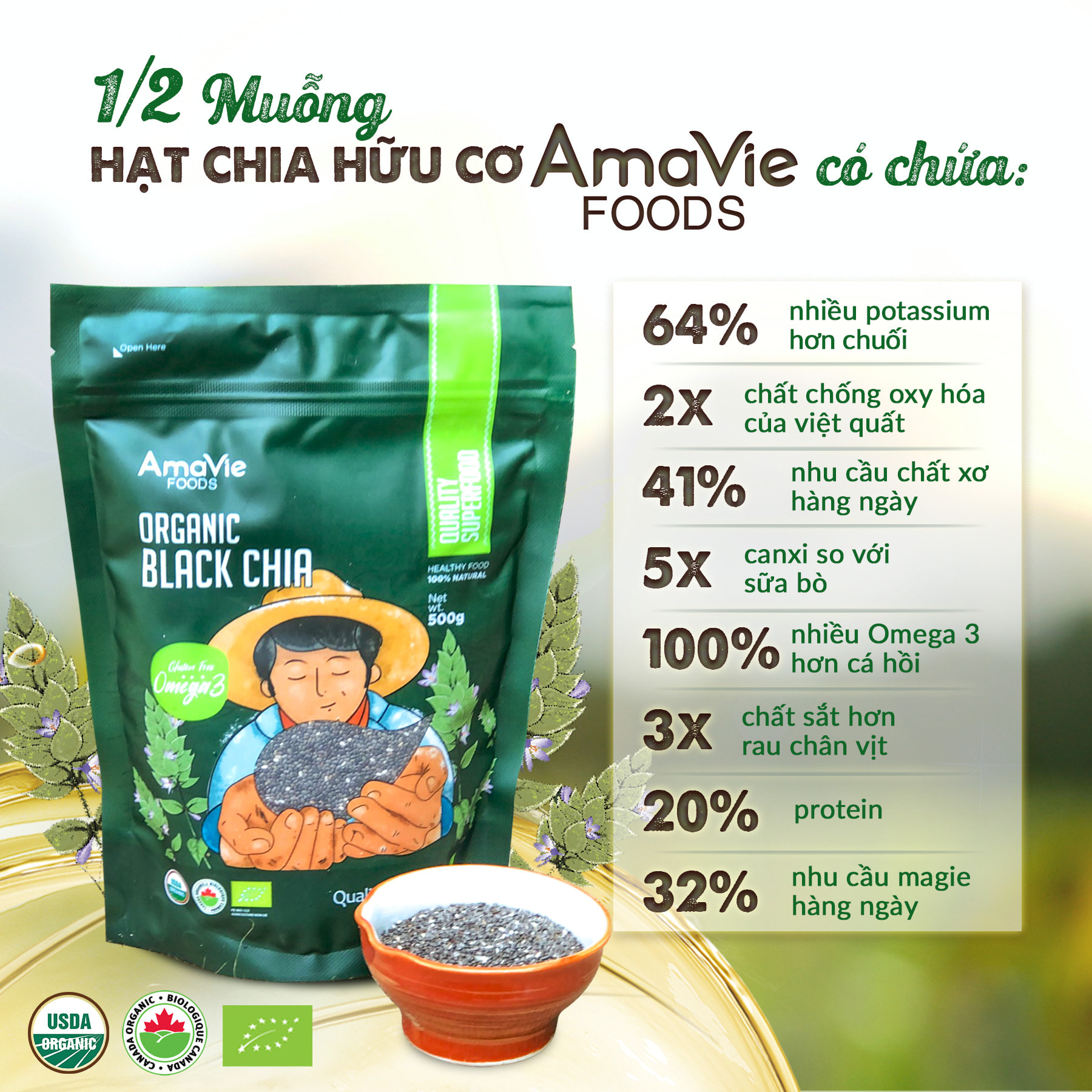 Hạt chia hữu cơ Amavie Foods Chia Seeds 200g