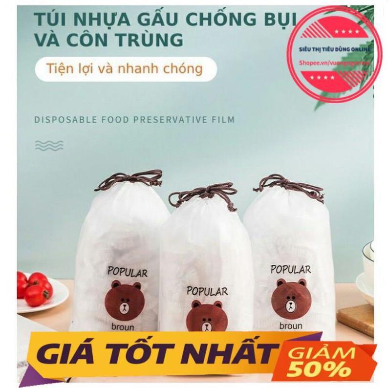 Set 100 màng bọc thực phẩm bo chun co giãn tái sử dụng túi gấu