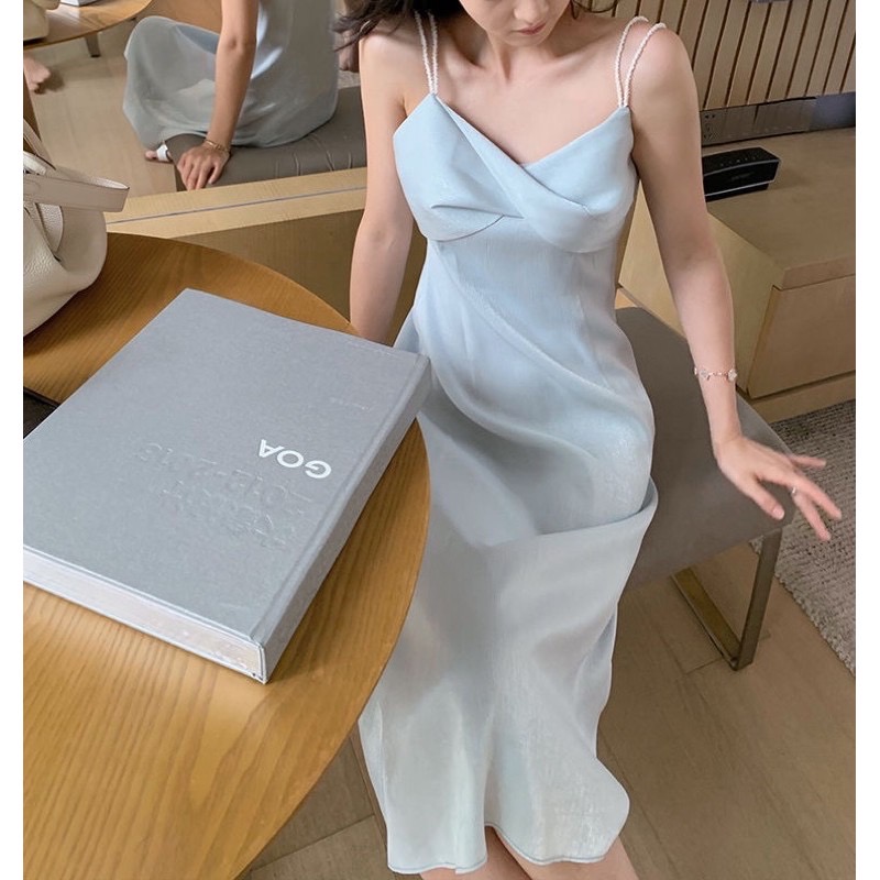 Đầm Maxi Nữ Xanh Pastel Phi Bóng Sang Trọng Đi Biển Ring House