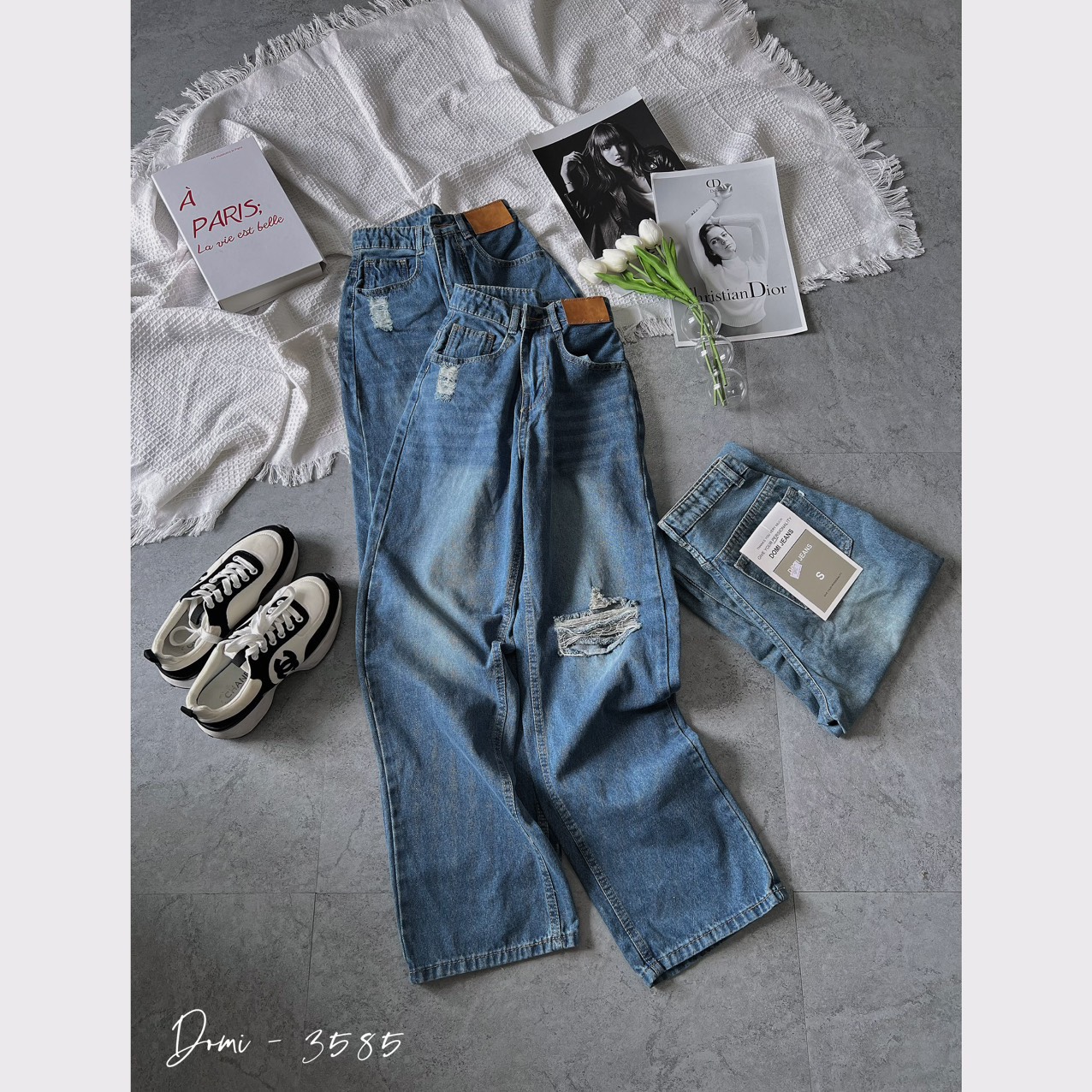 QUẦN BAGGY JEAN NỮ RÁCH , BAGGY JEAN CO GIÃN LƯNG CAO TÔN DÁNG DỄ PHỐI ĐỒ