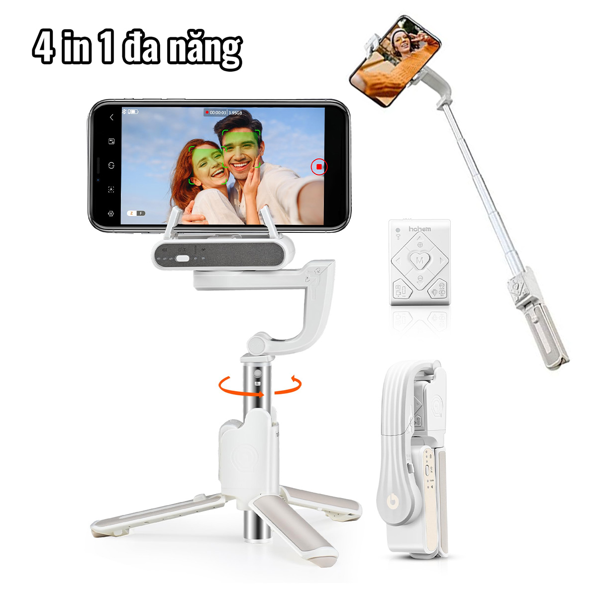 Cây quay video chống rung, chụp hình selfie 4 trong 1, tay cầm 1 trục ổn định Isteady Q có gimbal tracking AI 360, hàng chính hãng