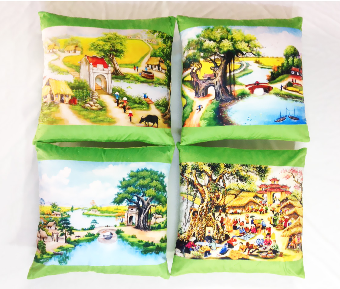 Set 4 Vỏ gối tranh quê 45cm x 45cm