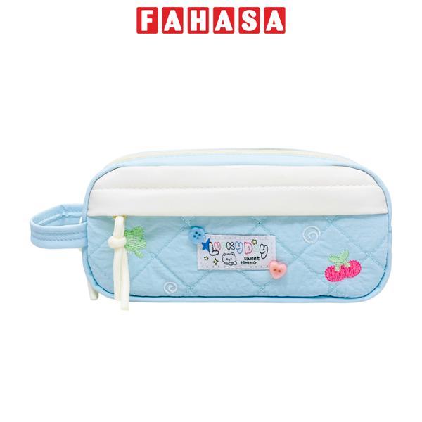 Bóp Viết Vải Chần Bông Thêu Họa Tiết Cherry - Yescholar 9400 - Màu Xanh