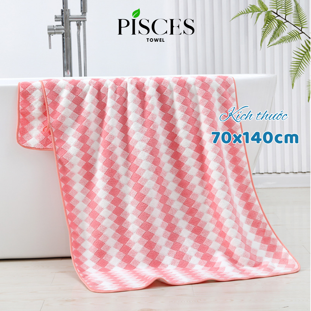 Khăn Tắm PISCES TOWEL 70x140cm Caro Cotton Mềm Mại, Khăn Spa Yoga Gym Thể Thao Thấm Hút Mồ Hôi - Xanh ngọc, Xanh ngọc