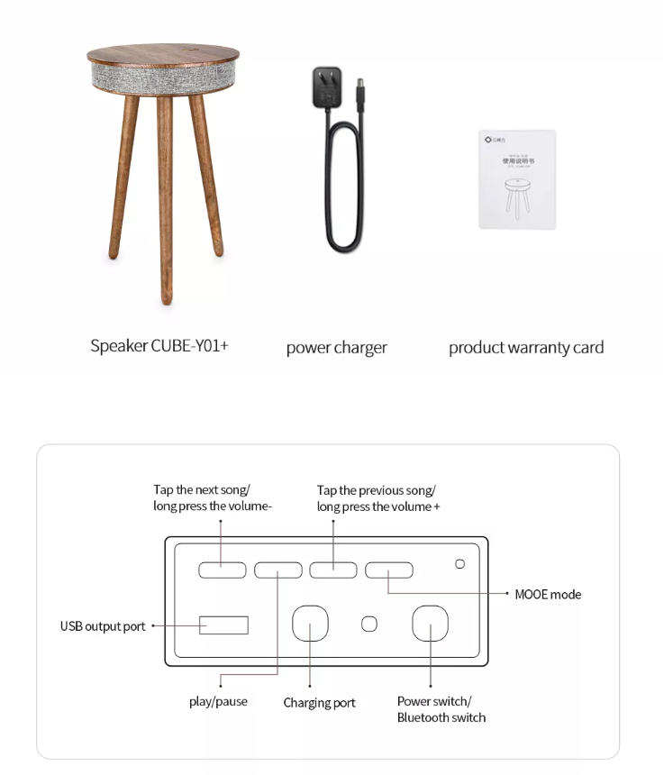 Bàn Trà Công Nghệ HIFI Bluetooth Sạc Không Dây Kết Hợp Loa Siêu Trầm CUBE-Y01