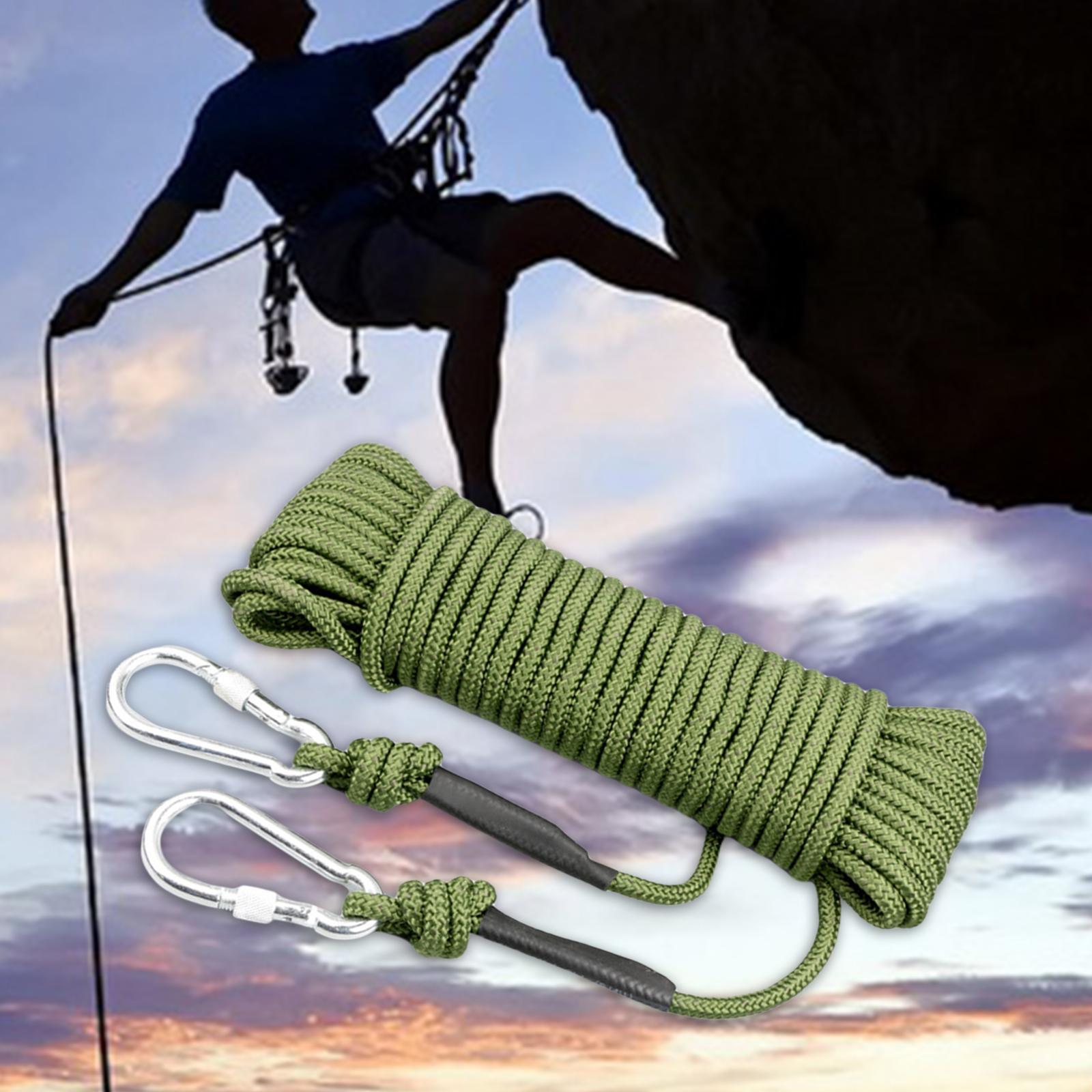 Static 8 mm Climbing Rope Fire Escape with 2 Carabiners Green