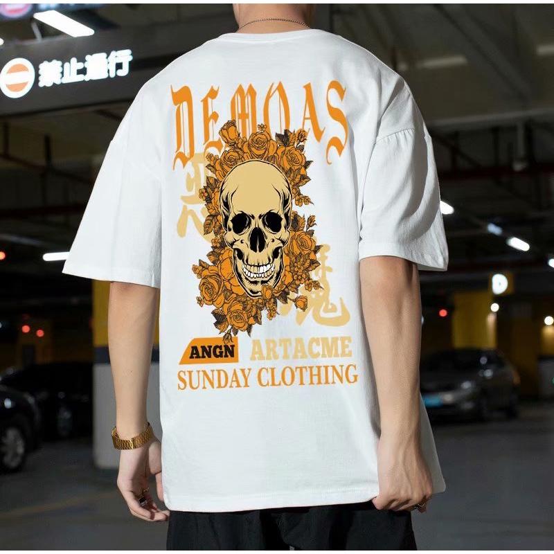 Áo Thun Nam Ngắn Tay In Hình Đầu Lâu Cá Tính