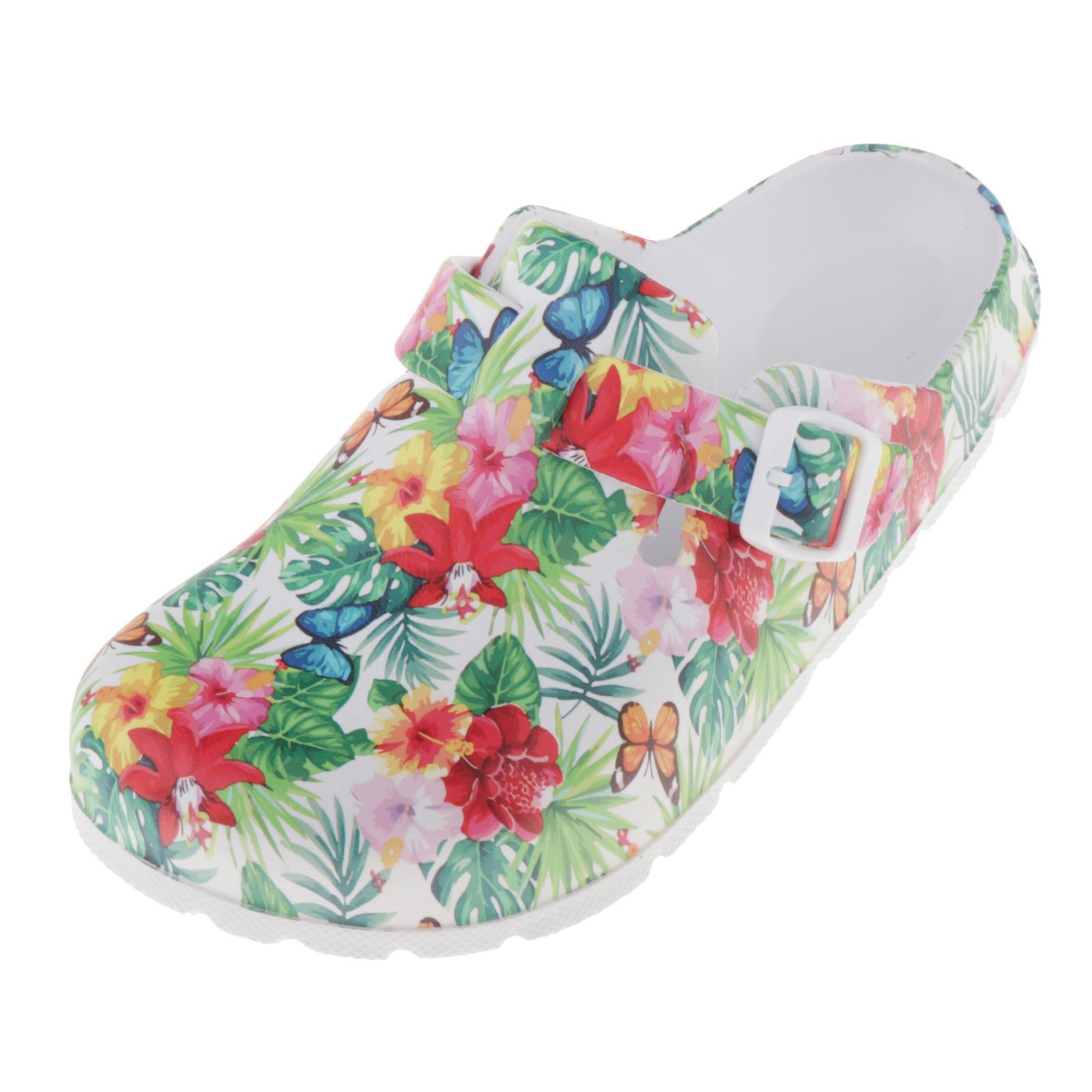 Womens Flower Printed Chef Clogs Shoes - Non Slip Work Nursing Shoes 36 37