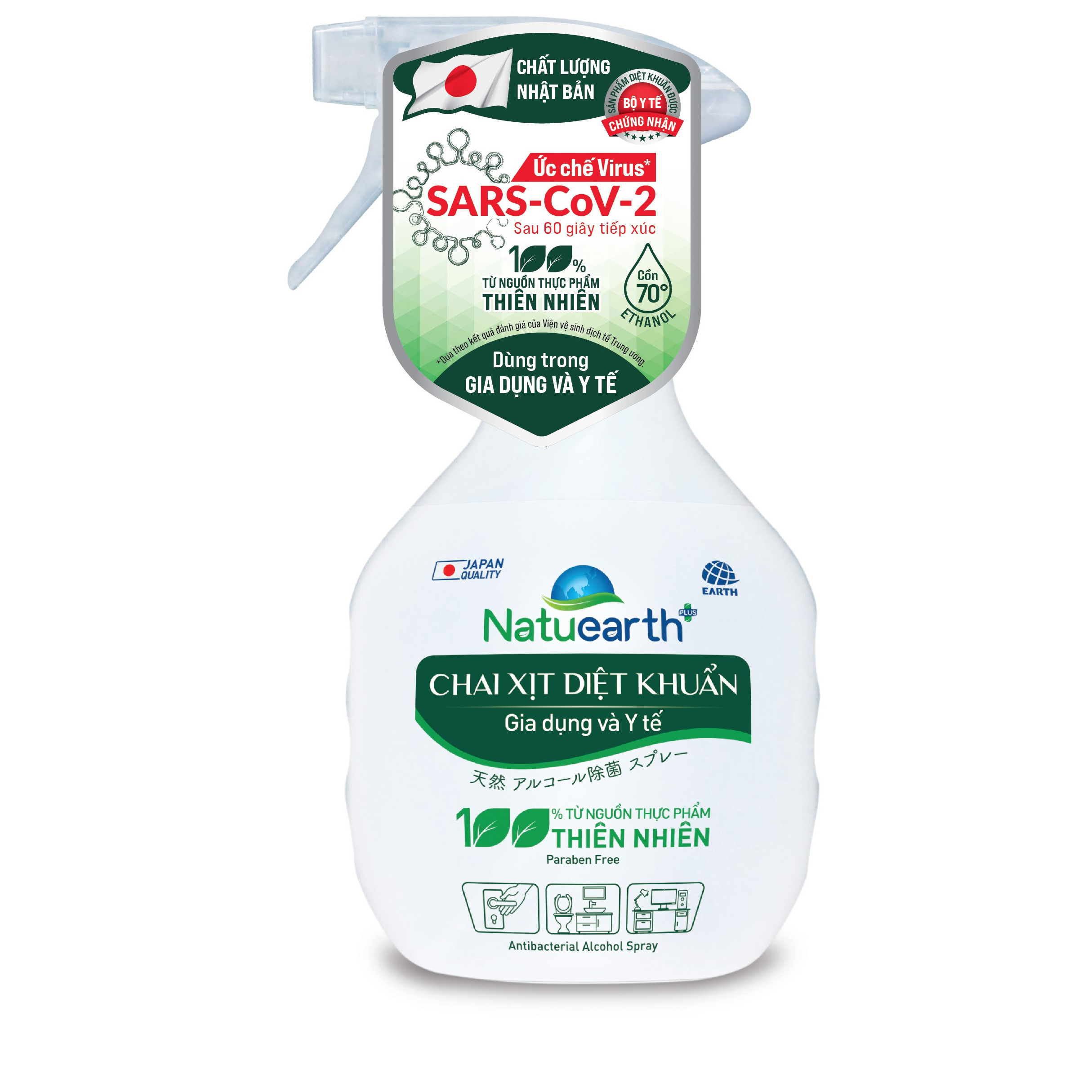 Chai xịt diệt khuẩn Natuearth Plus 410 ml - Dùng trong gia dụng và y tế