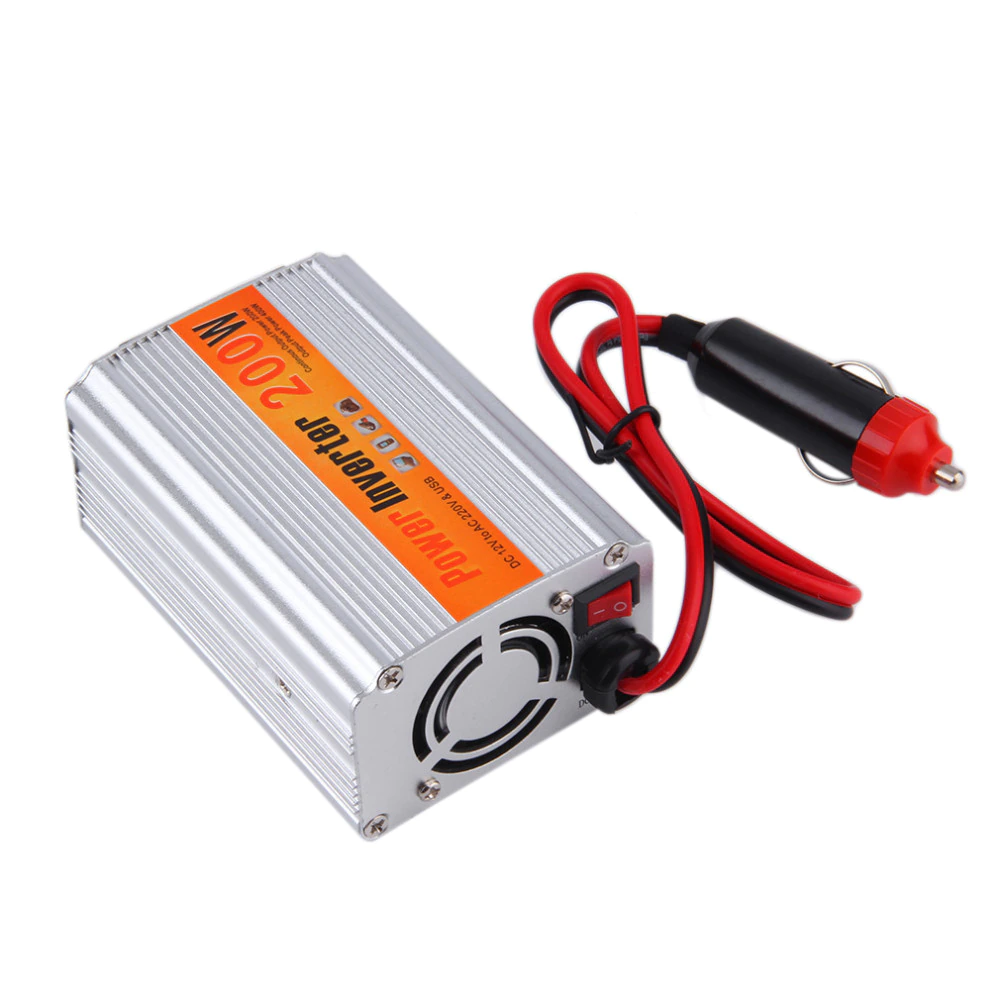 Kèm Củ Sạc - Bộ Chuyển Đổi Nguồn Điện Cao Cấp DC 12V sang AC 220V Công Suất 200W Sử Dụng Trên Ô Tô Tích Hợp 1 Cổng Sạc USB 5,5V - 1A