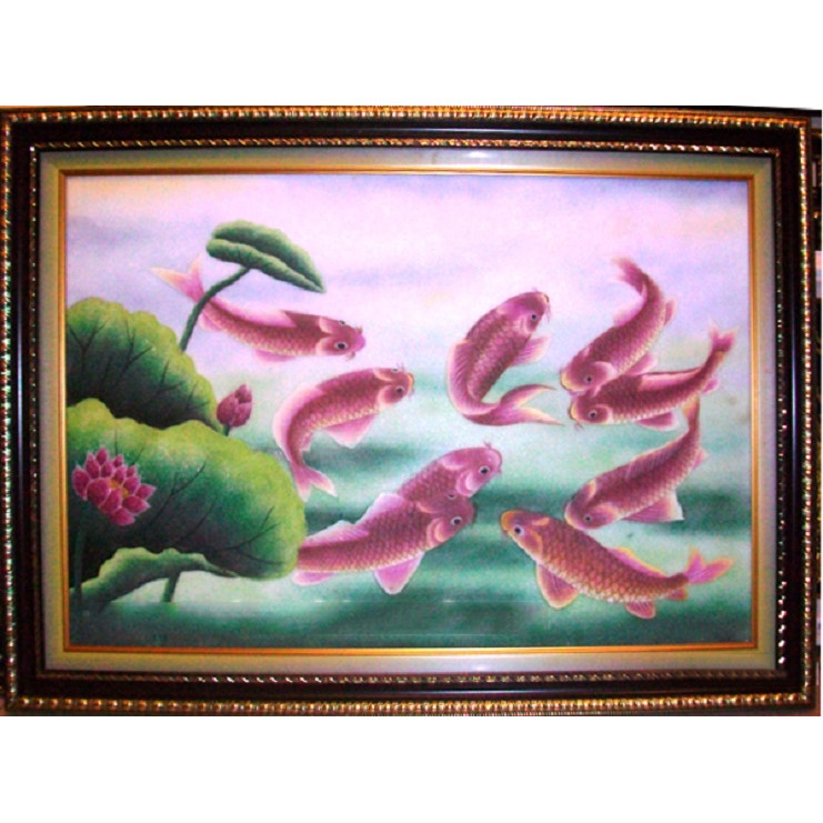 Tranh đá quý, cửu ngư quần hội - TD044