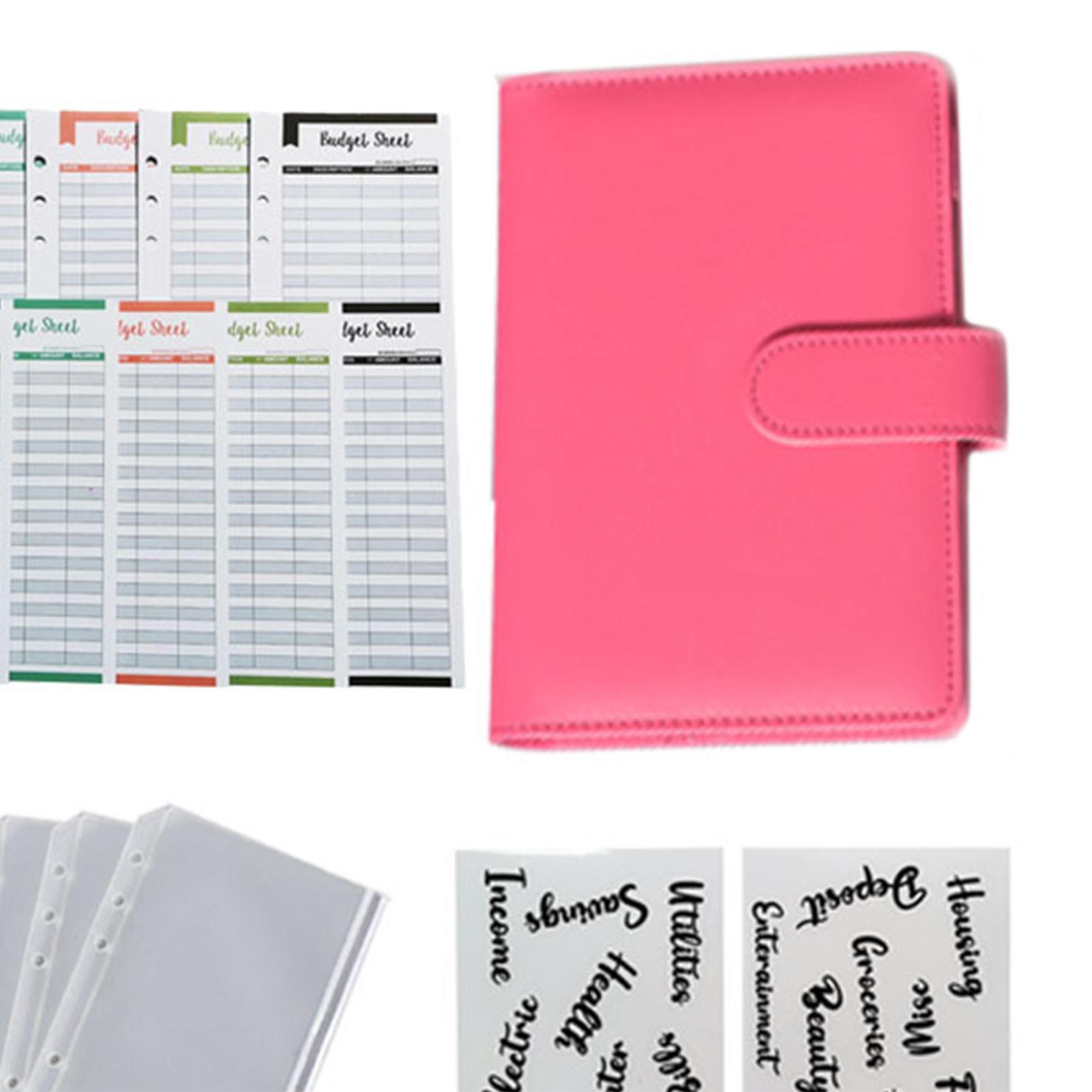 A6 PU Leather Notebook Binder with 8pcs Plastic Binder Pockets, Loose Leaf 6 Ring Binder, Budget Envelope System, Budget Envelopes, Binder Cover