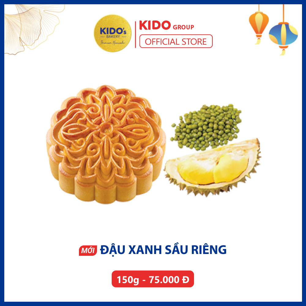 Bánh Trung Thu KIDO Vị Đậu Xanh Sầu Riêng 1 trứng 150g ( Tặng kèm hộp cao cấp đơn 2 bánh, 4 bánh)