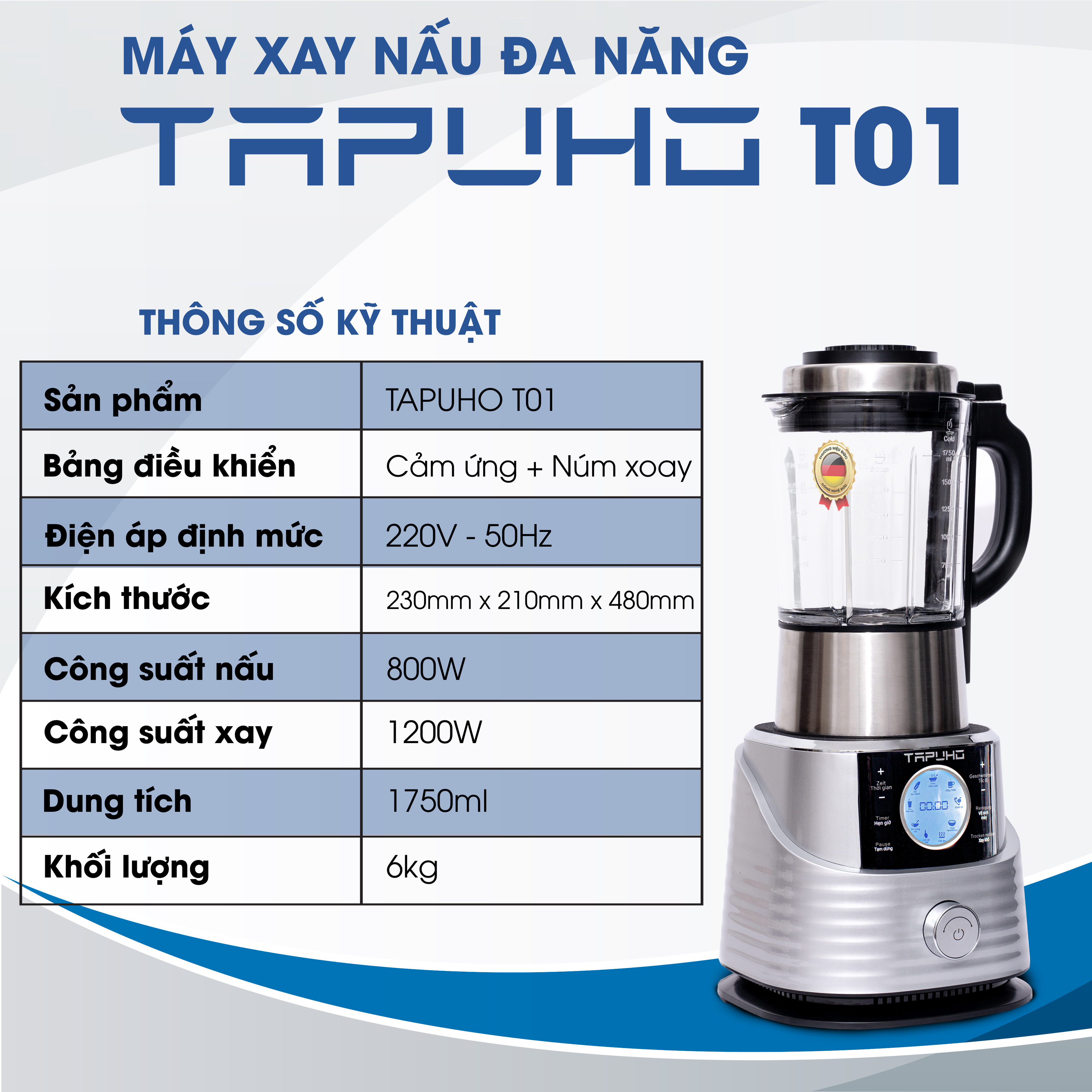 Máy Làm Sữa Hạt Đa Năng TapuhoT01 | Công Suất 2000W | Dung Tích 1.75L | Có Chức Năng Tạm Dừng | Hàng Chính Hãng