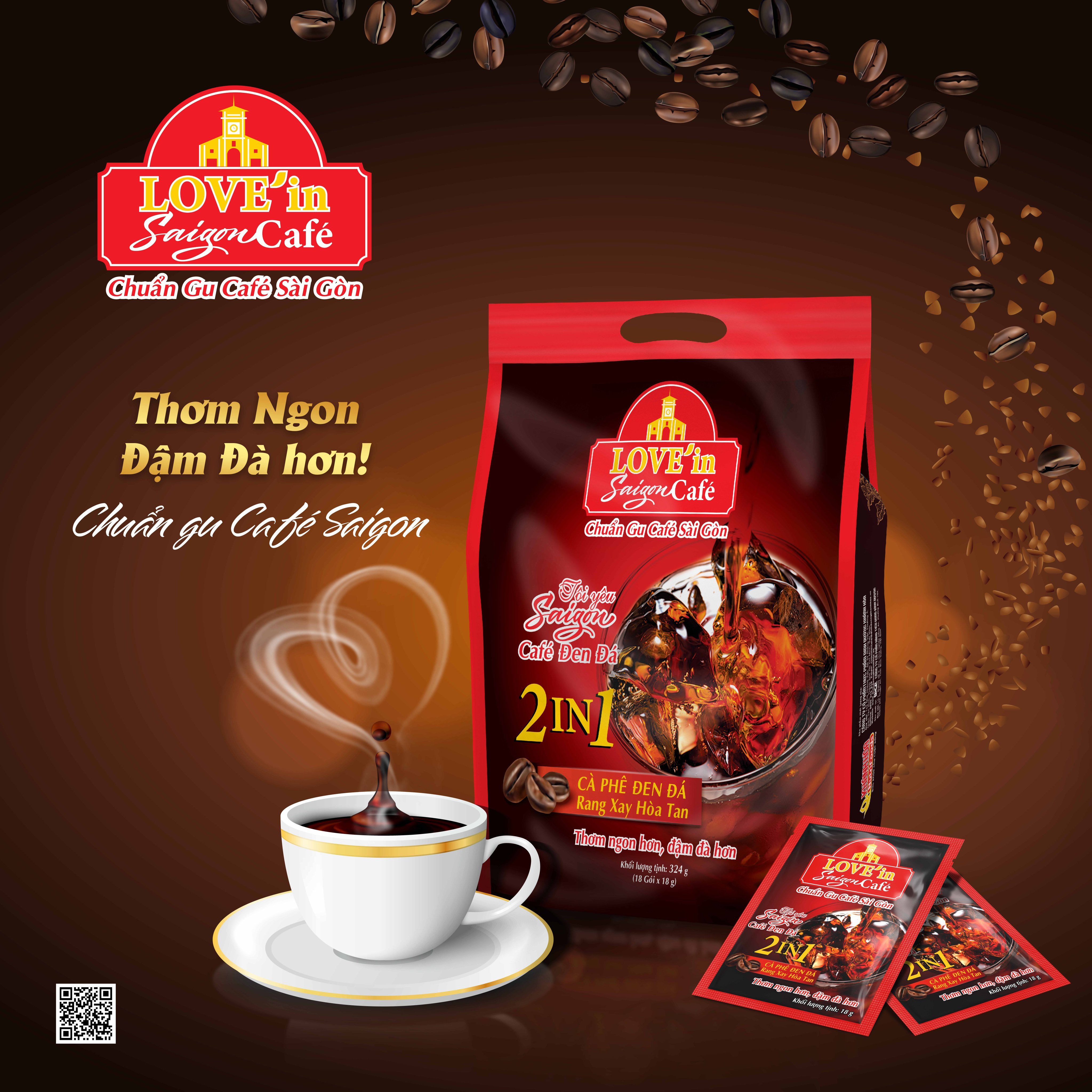 Cà Phê Đen Đá Rang Xay Hòa Tan 2IN1 LOVE’IN SAIGON CAFE - Khánh Hòa Nutrifoods Thơm Ngon Hơn, Đậm Đà Hơn