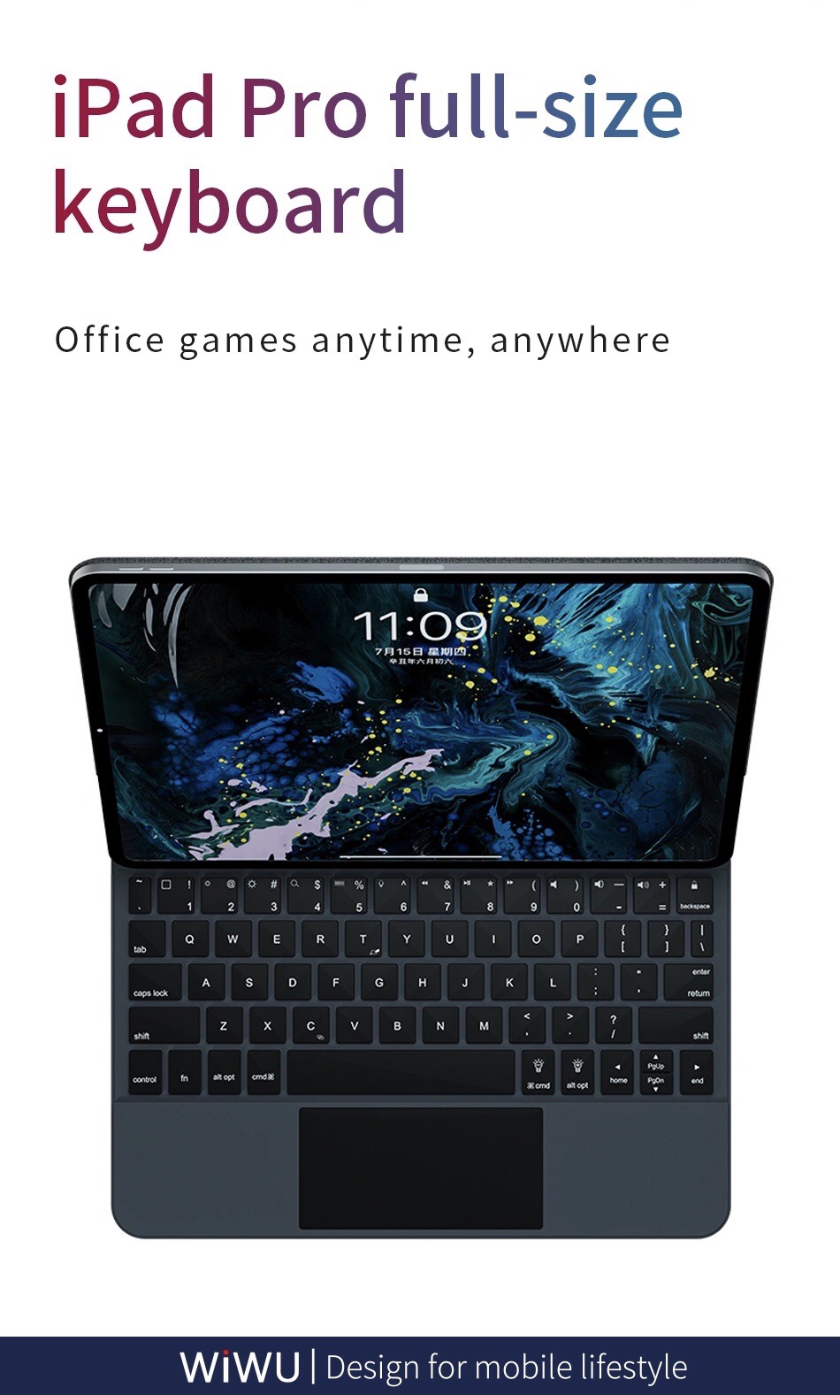 Bao bàn phím Wiwu Magic Keyboard MK109 cho Ipad  10.9&quot;, 11&quot;, 12.9&quot; có cảm ứng nguồn hiển thị pin thời gian thực, tích hợp nam châm - Hàng chính hãng