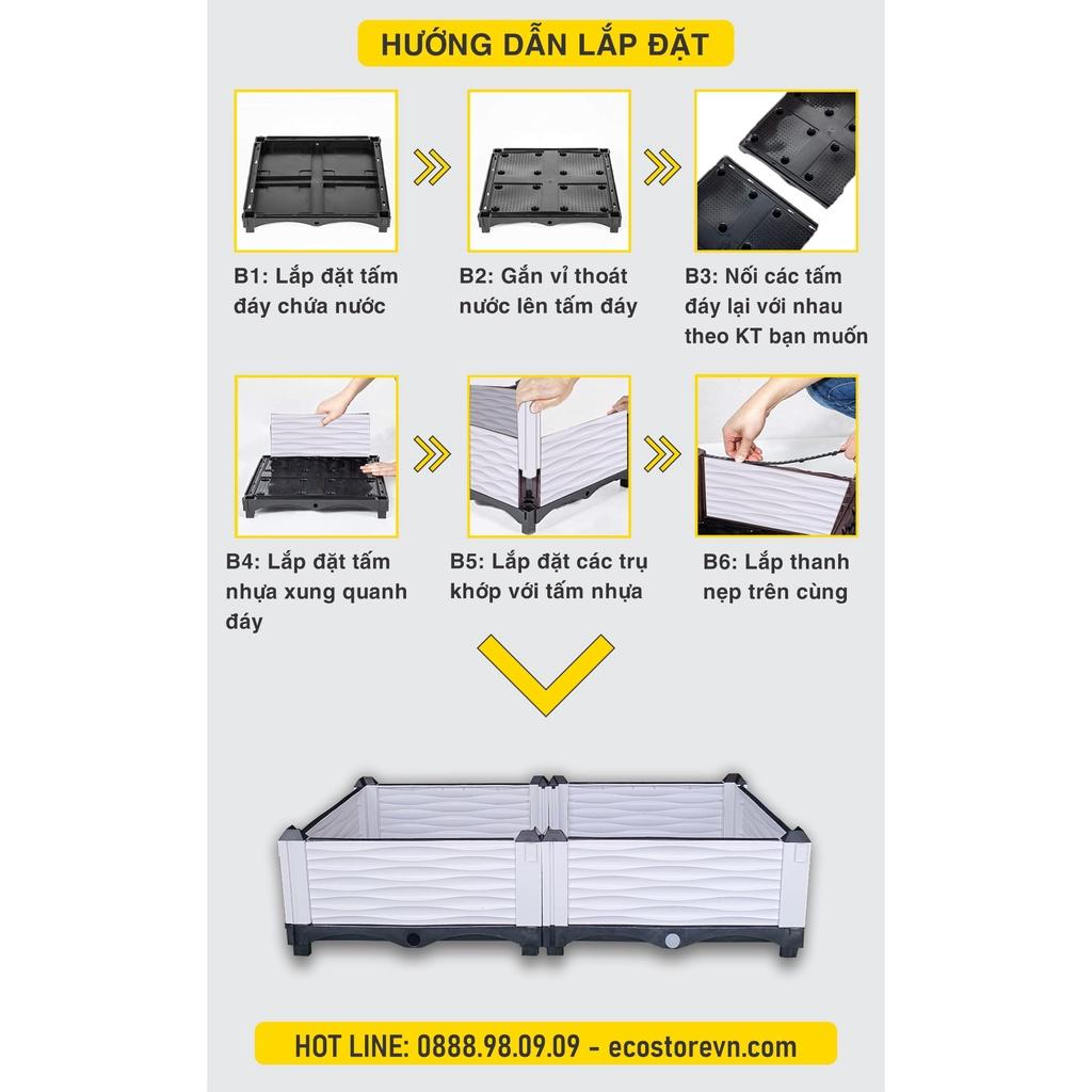 Chậu trồng rau lắp ghép. KT 100x50x23 cm.Đáy thoát nước chống ngập úng.Sang trọng - Thẩm mỹ - Bền hơn 10 năm.Bảo hành 1 năm toàn quốc