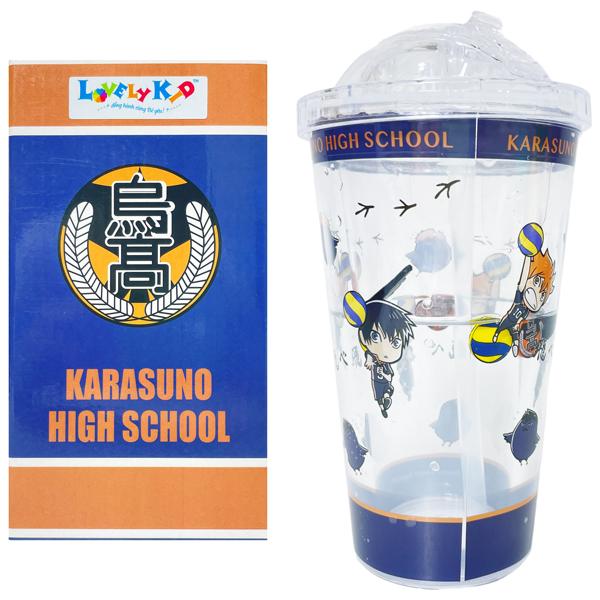 Ly Nhựa Có Nắp Kèm Ống Hút 450 ml - Haikyu Karasuno - XH13