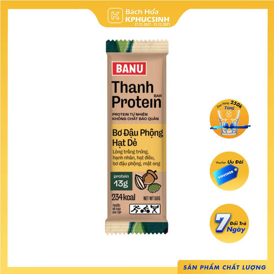 Thanh Năng Lượng Protein Banu Bơ Đậu Phộng Hạt Dẻ Begin 365 - Bánh Ăn Kiêng Bánh Giảm Cân - 50G