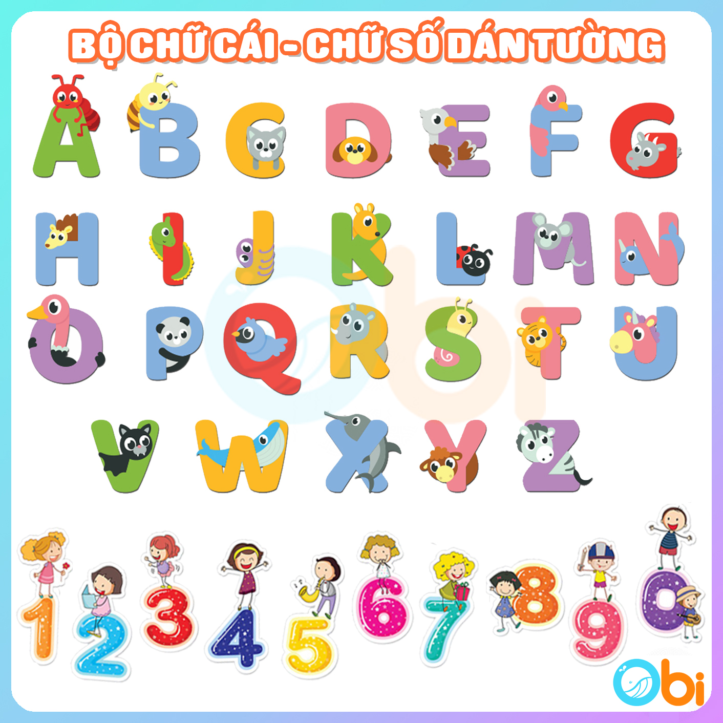 Bộ Decal Chữ Cái Động Vật và Chữ Số từ 0 đến 9 Obi