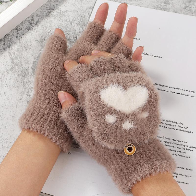 Giá thấp nhất mùa thu và mùa đông mới móng vuốt mèo tình yêu găng tay sinh viên ấm áp toàn tay găng tay dệt kim trò chơi găng tay màn hình cảm ứng