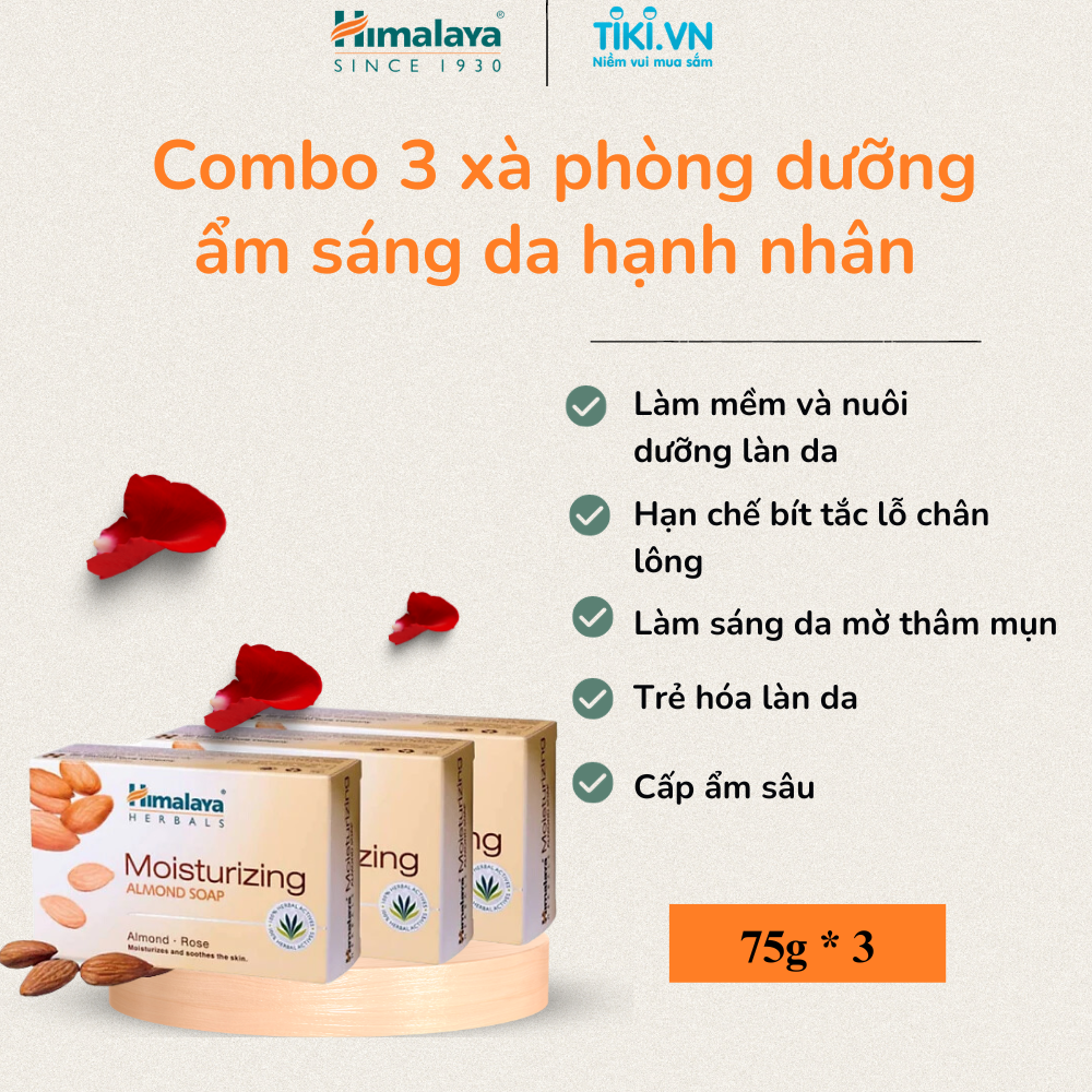 COMBO 3 XÀ PHÒNG THIÊN NHIÊN CẤP ẨM DƯỠNG SÁNG DA MOISTURIZING ALMOND SOAP HIMALAYA