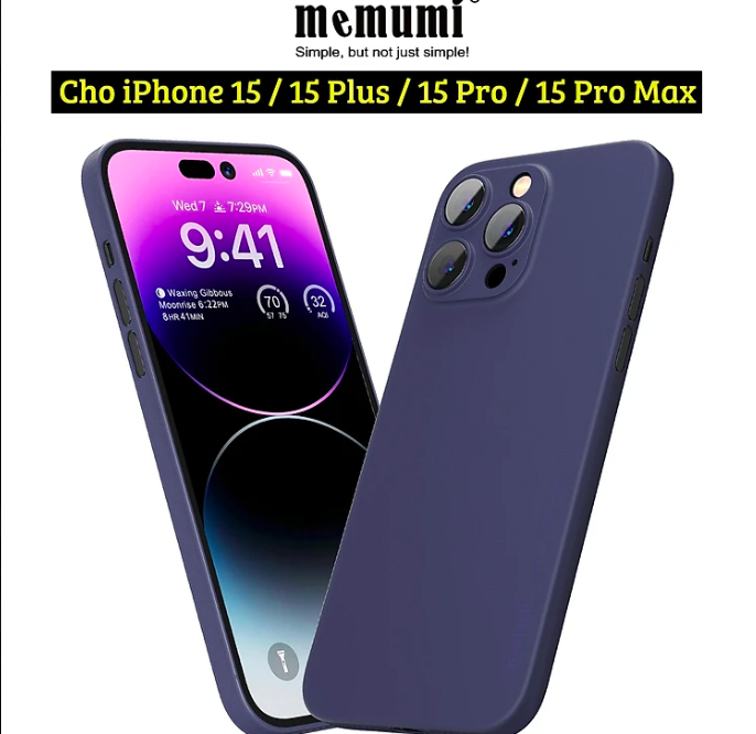 Ốp lưng nhám siêu mỏng 0.3mm cho iPhone 15, 15 Plus, 15 Pro, 15 Pro Max hiệu Memumi Slim - mặt lưng chống trượt, chống bám bẩn - Hàng nhập khẩu