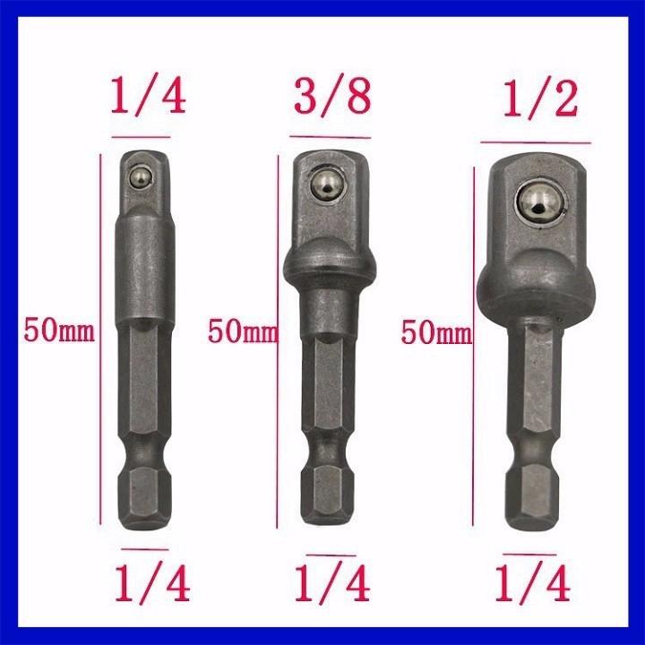 Bộ 3 thanh Lục Giác nối dài Gắn Đầu Máy Khoan Bắt Vít 1/4&quot; 3/8&quot; 1/2&quot;