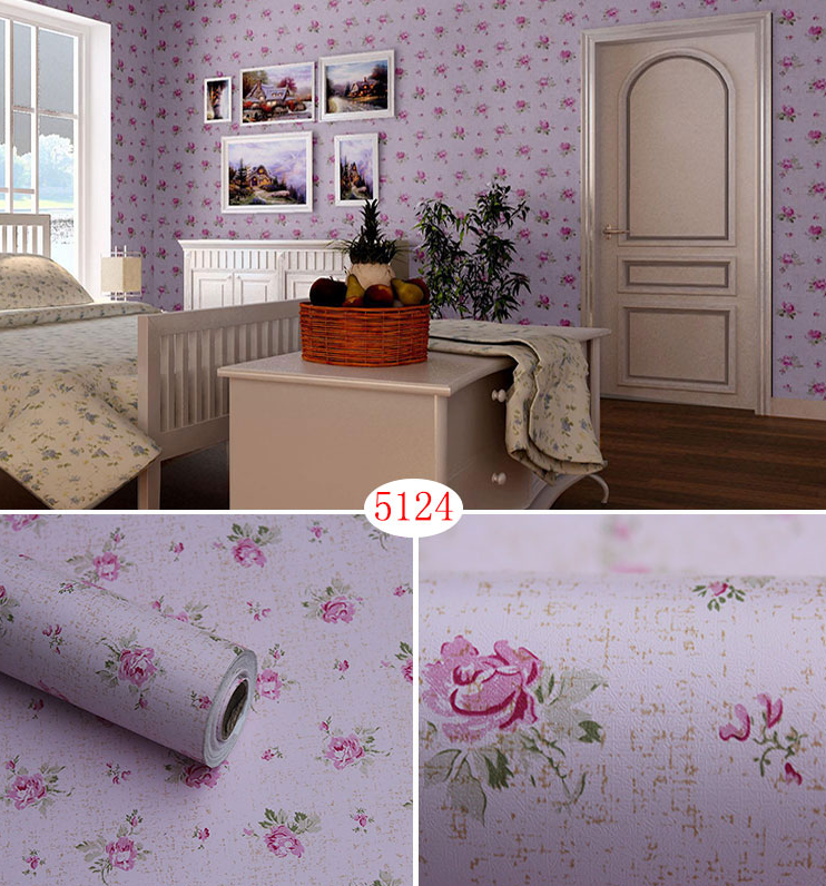 Combo 10 mét giấy dán tường, decal dán tường trang trí nhà cửa ĐÓA HỒNG NHỎ NỀN HỒNG khổ 45cm