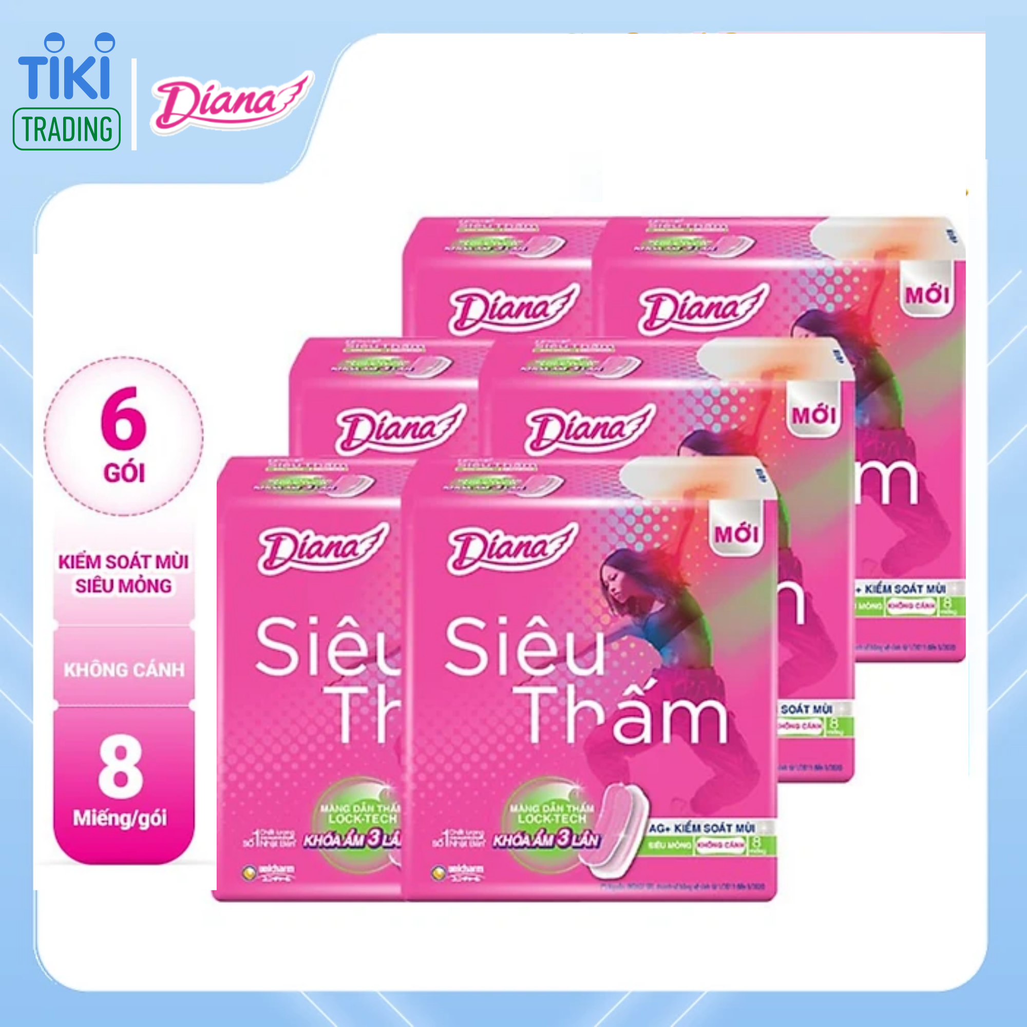 Combo 6 Băng Vệ Sinh Diana Siêu Thấm Siêu Mỏng Không Cánh