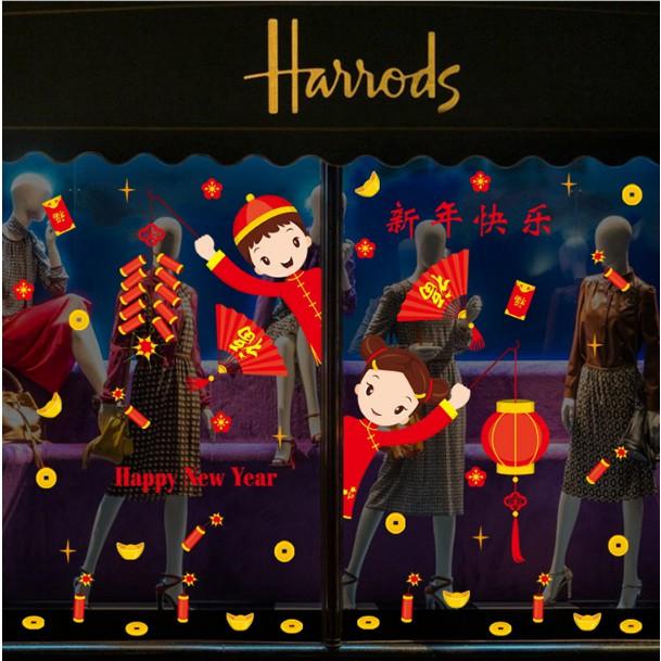 Decal trang trí tết - Bé Trai Bé Gái tưng bùng chào Xuân