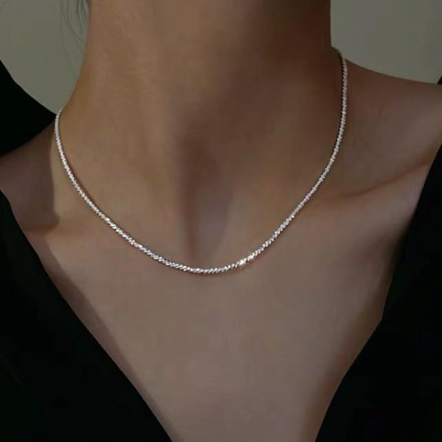 Dây chuyền bạc 925 dạng dây xù lấp lánh không mặt đơn giảm dễ phối nổi bật - Twinkle Silver