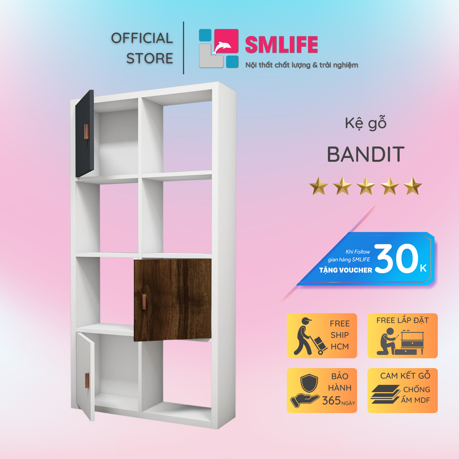 Giá sách bằng gỗ công nghiệp đẹp SMLIFE Bandit