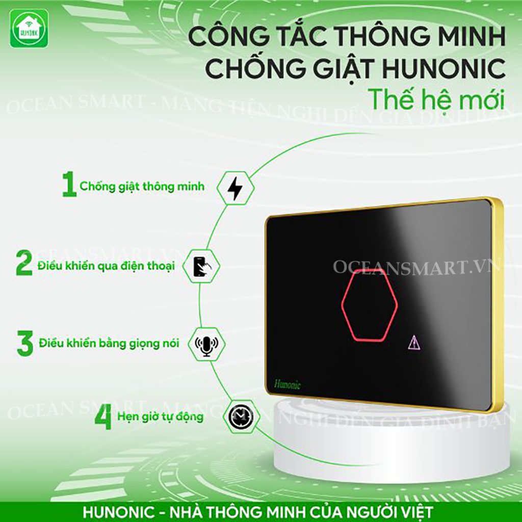 Công Tắc Thông Minh Wifi, Công Tắc Chống Giật Cho Bình Nóng Lạnh Hunonic - HNP1UC