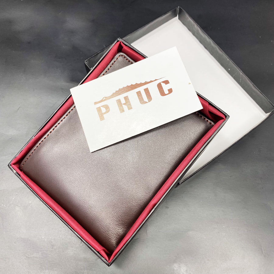 Ví nam da bò chân kim da bò thật, Bóp ngang nam da bò chân kim trơn cao cấp màu nâu