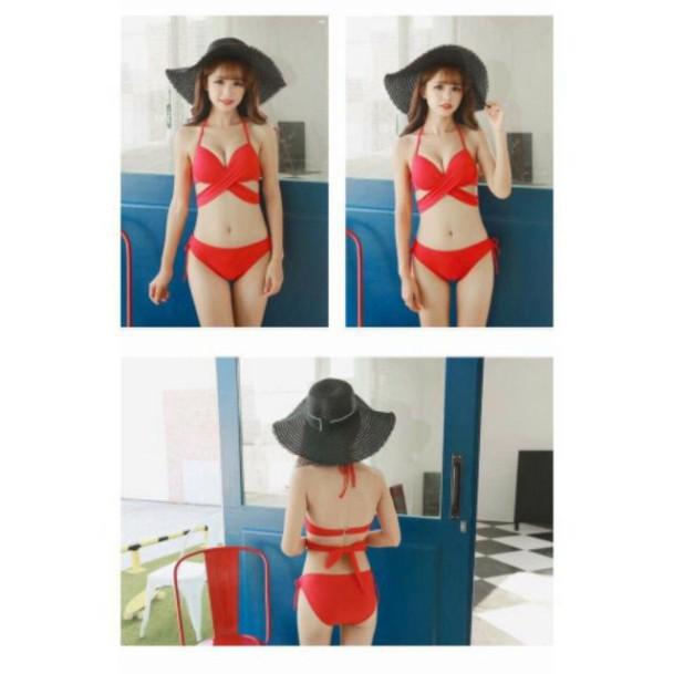 freeship Bikini, bộ bơi áo gọng chéo nâng ngực, quần tam giác, màu xanh rêu, khoe dáng chuẩn EVA SHOP