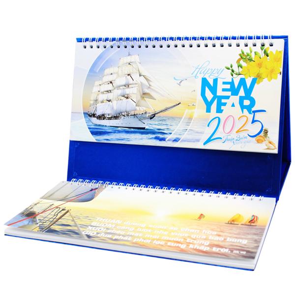Lịch Bàn 2025 Có Note - Thuận Buồm Xuôi Gió - Văn Lang VL-LB14 - Đế Màu Cam