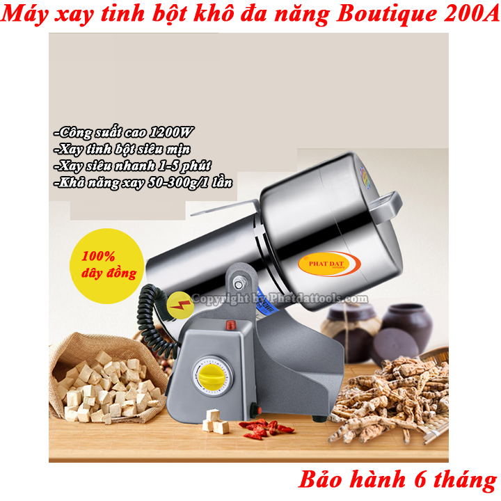 Máy Xay Nghiền Tinh Bột Khô Đa Năng Siêu Mịn 200A Vỏ INOX