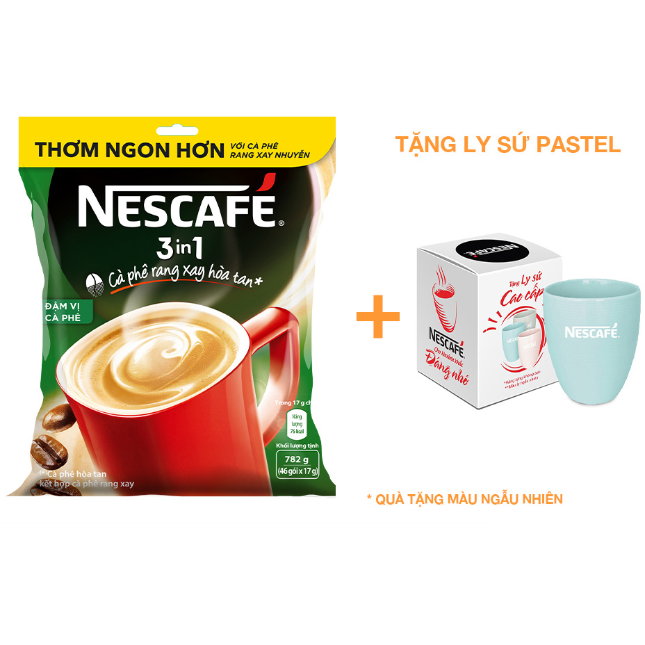 Cà phê rang xay hòa tan Nescafé 3in1 Vị Rang Đậm (Bịch 46 gói x 17g) [Tặng ly sứ pastel] Giao mẫu ngẫu nhiên