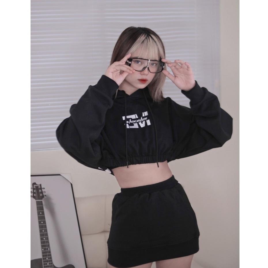 Áo CROPTOP HOODIE nữ Nỉ, nhiều màu BLACKMIACK