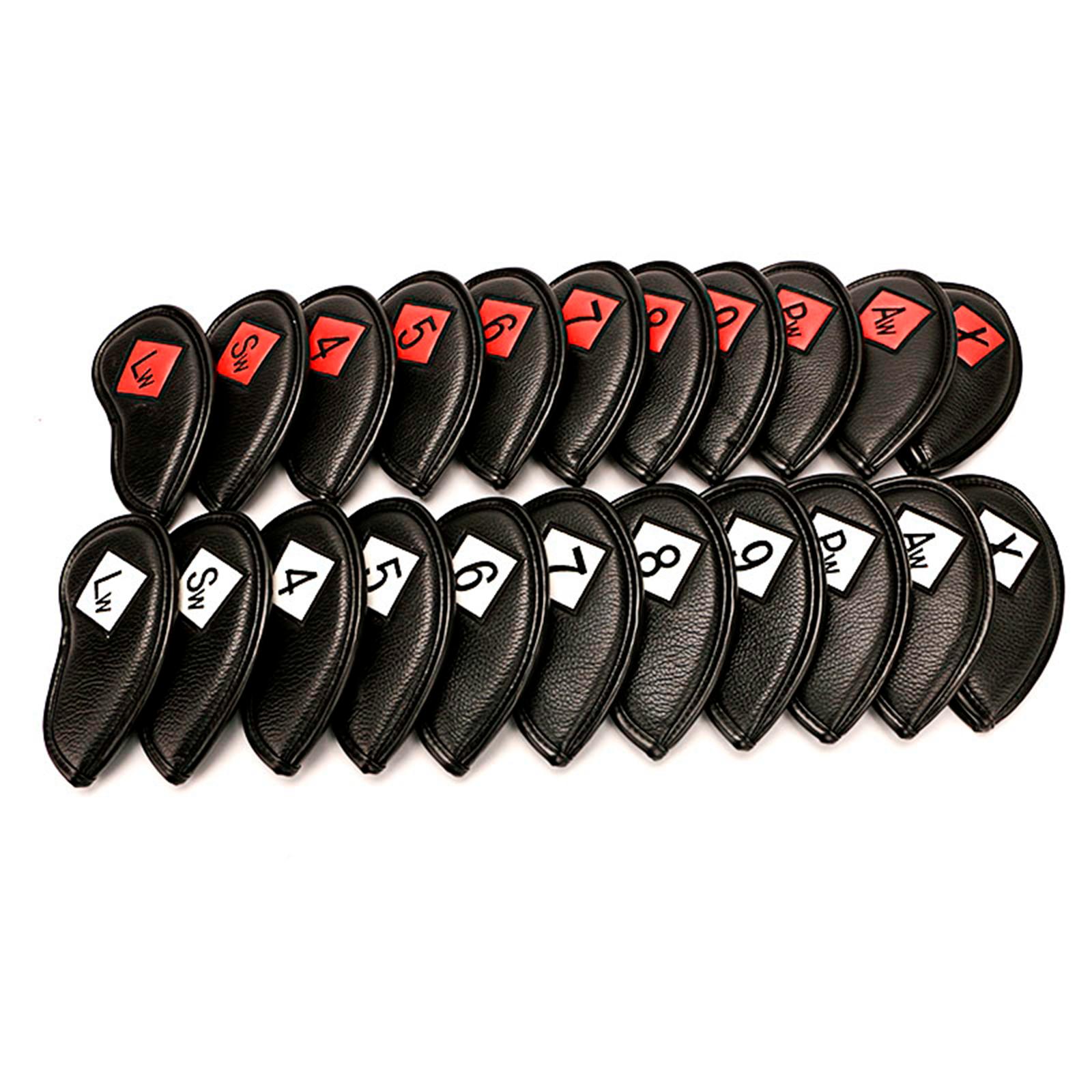 Golf Iron Headcover Club Head Cover Protection Sticker Closure Black+Red