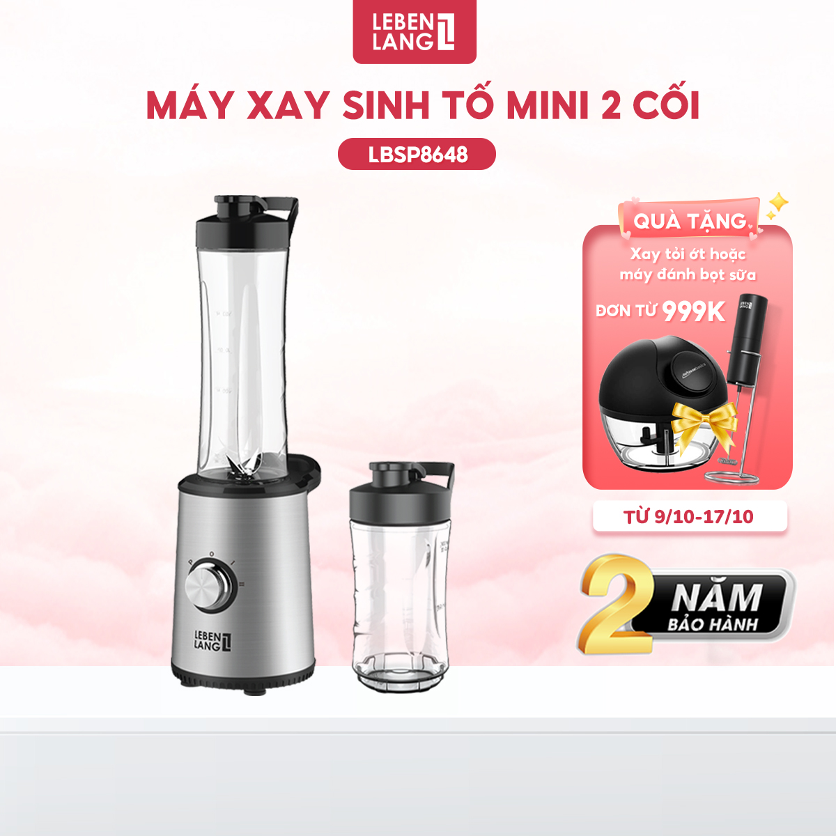 Máy xay sinh tố LEBENLANG gồm 2 cối tích hợp bình chứa dung tích 300-600ml, công suất 350W, model LBSP8648 - hàng chính hãng