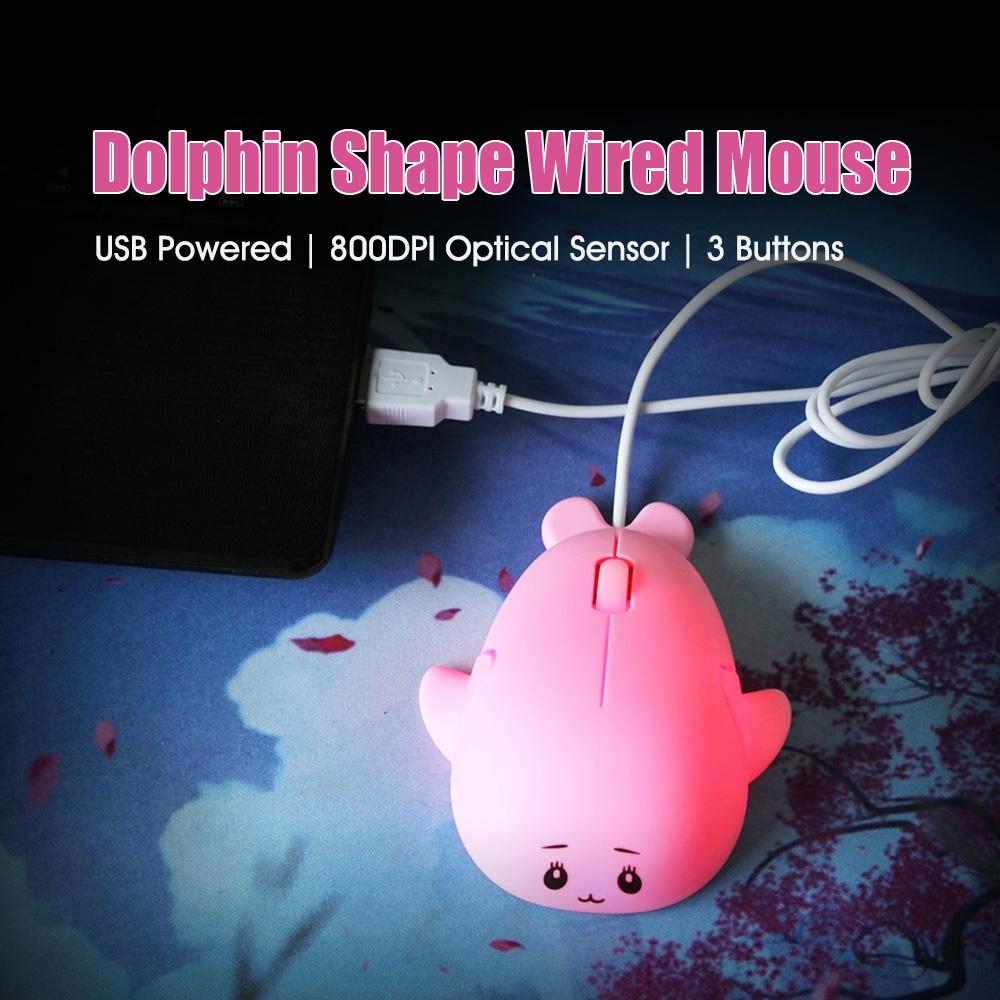 Dolphin Shape Wired Mouse Cute Mini Laptop Mouse 800 DPI Optical Sensor/3 Buttons/Ergonomic Design/USB Powered Computer