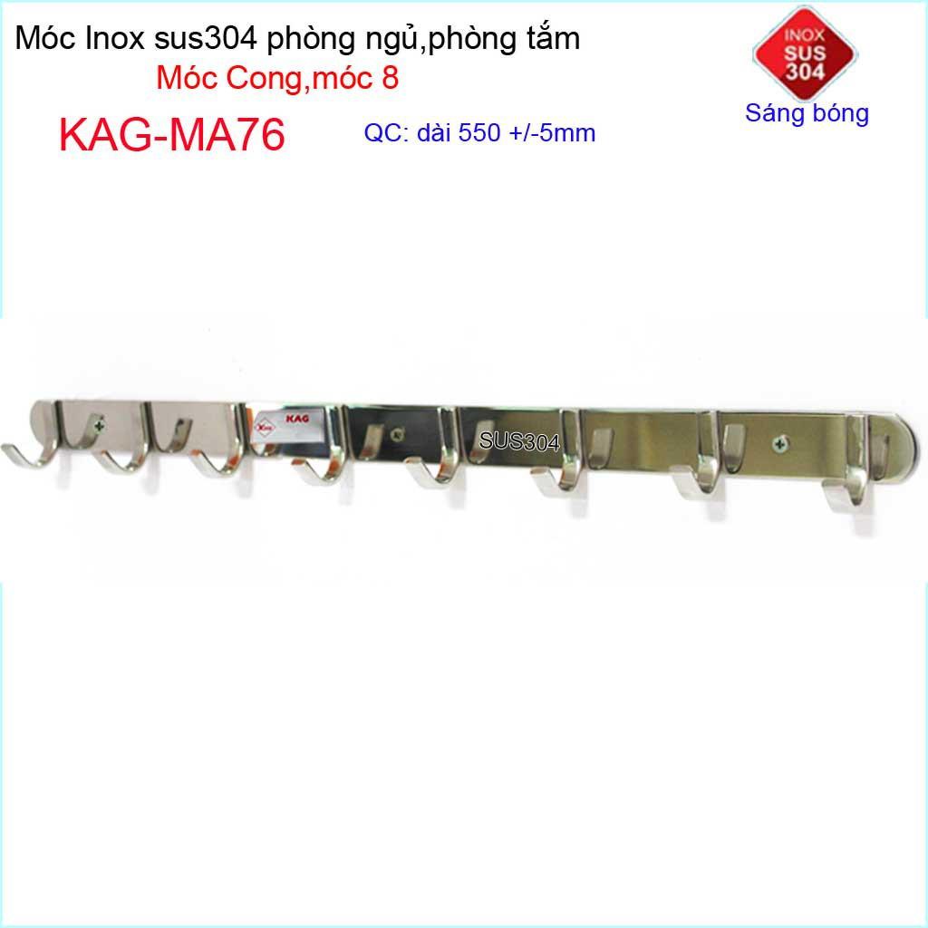 Móc cong treo quần áo inox 304 cao cấp dày, móc8 móc treo đồ nhà tắm KAG-MA76