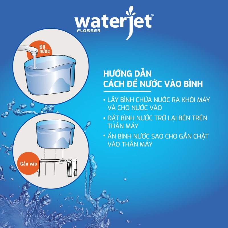 Máy tăm nước gia đình Waterjet Classic (5 đầu tăm, dùng được cho người niềng răng, có đầu cạo lưỡi)