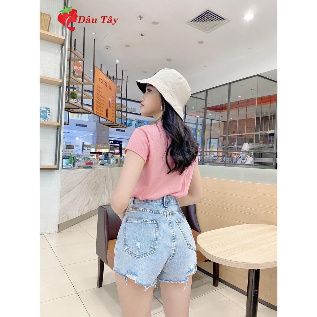 Quần short jean nữ Big Size lưng cao trên rốn, co dãn mạnh, rách nhẹ, phom rộng rãi dành cho người béo 60kg~90kg 3451