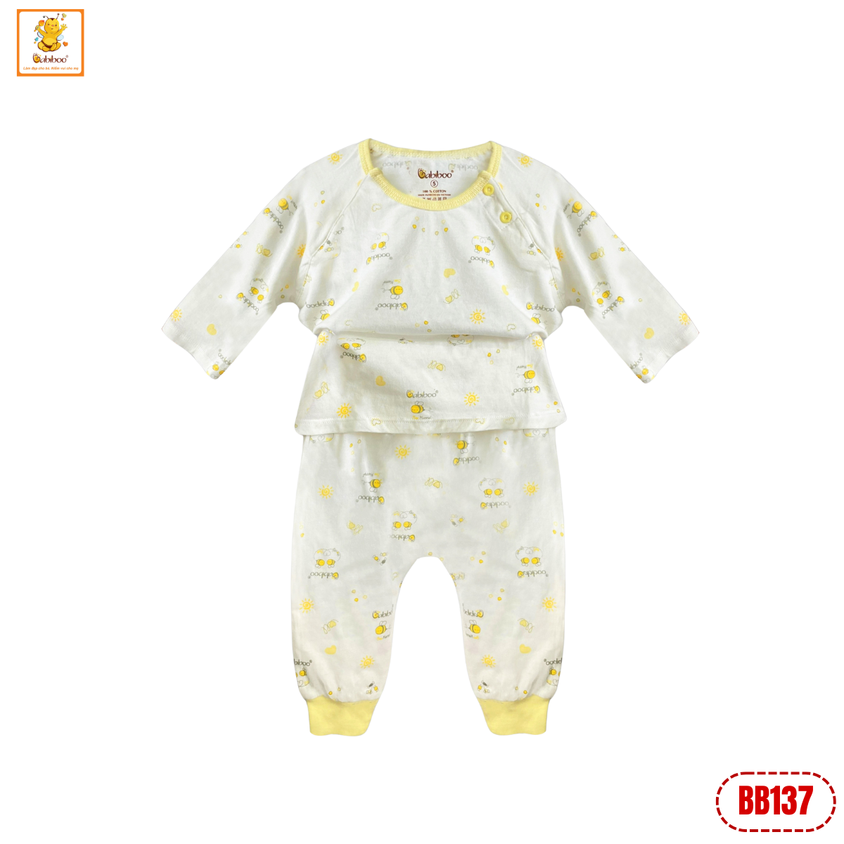 Quần áo dài tay sơ sinh Babiboo bộ dài tay cotton 2 chiều - BB137